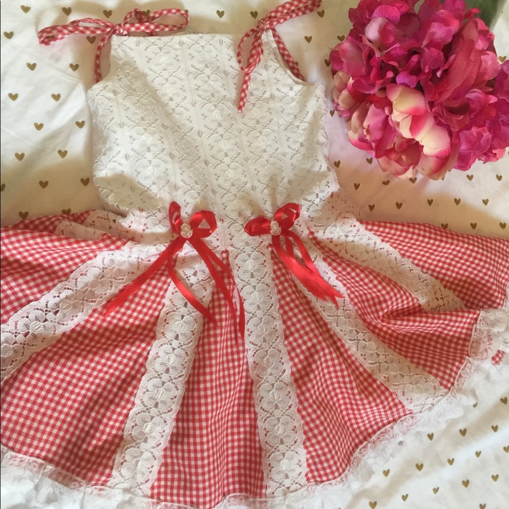 Girl’s Red Lace Gingham Dress (size 5)